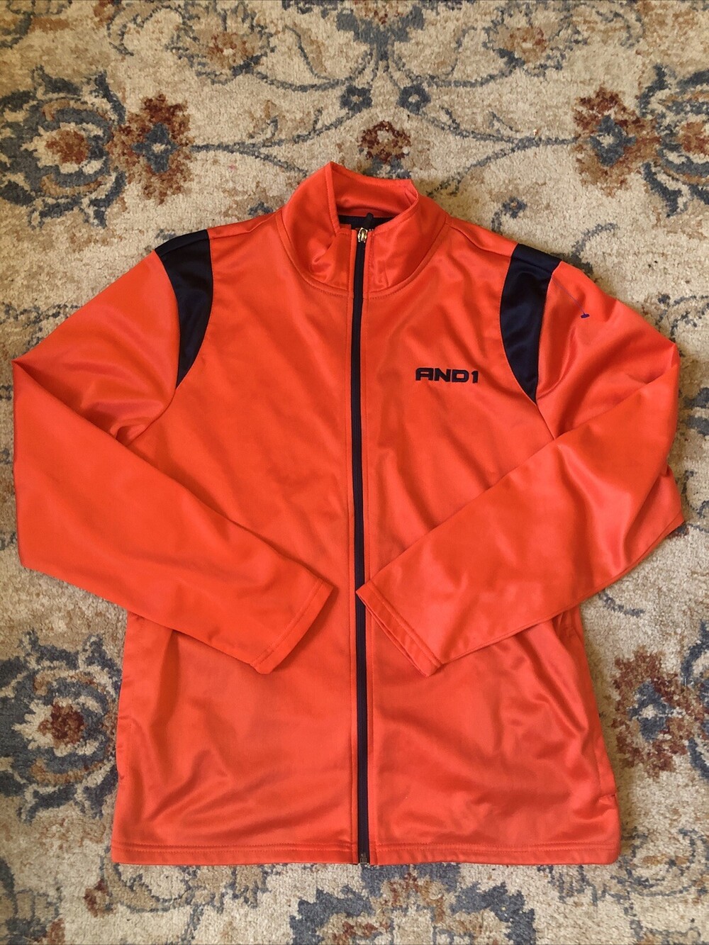 AND1 Jacket Mens Size Large Medium Orange Full Zip Long Sleeve Pockets
